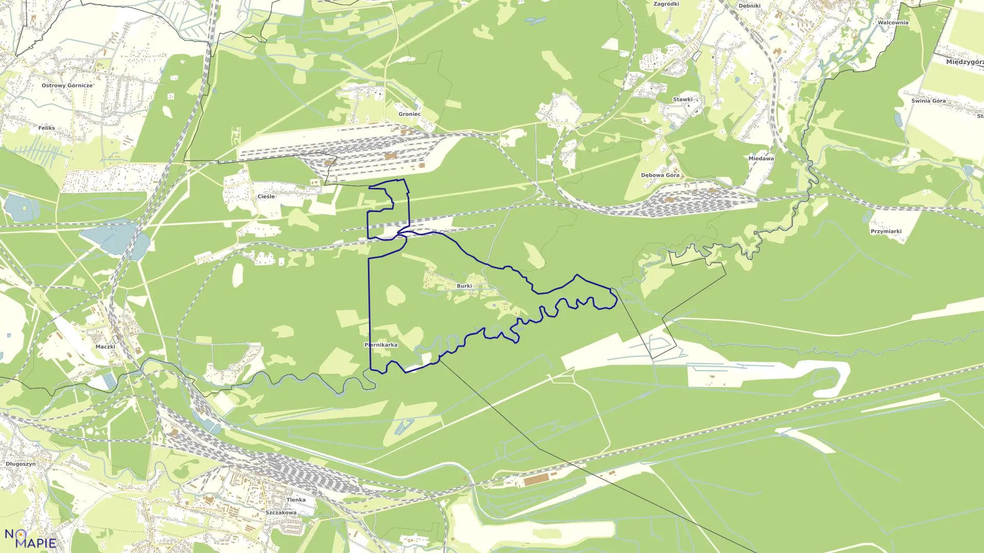 Mapa obrębu Burki w mieście Sławków