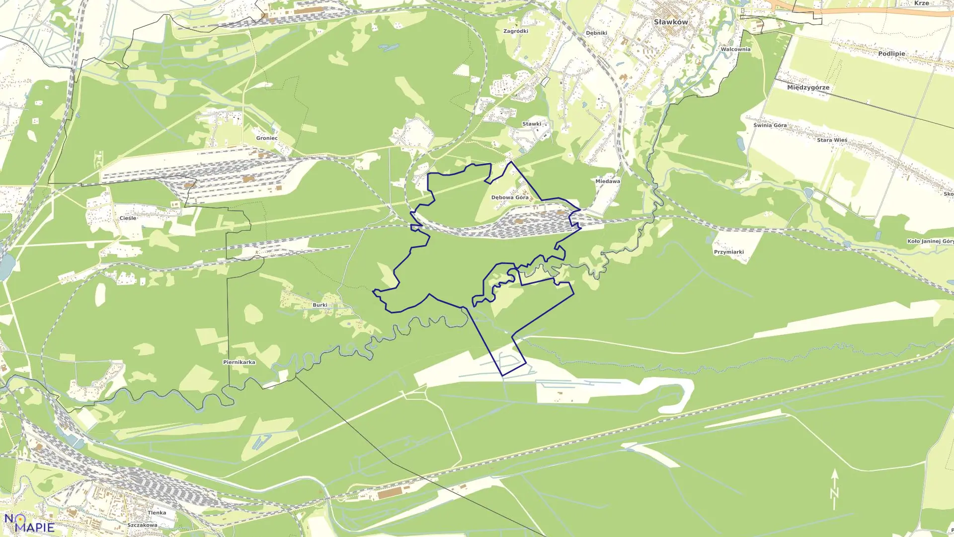 Mapa obrębu Dębowa Góra w mieście Sławków