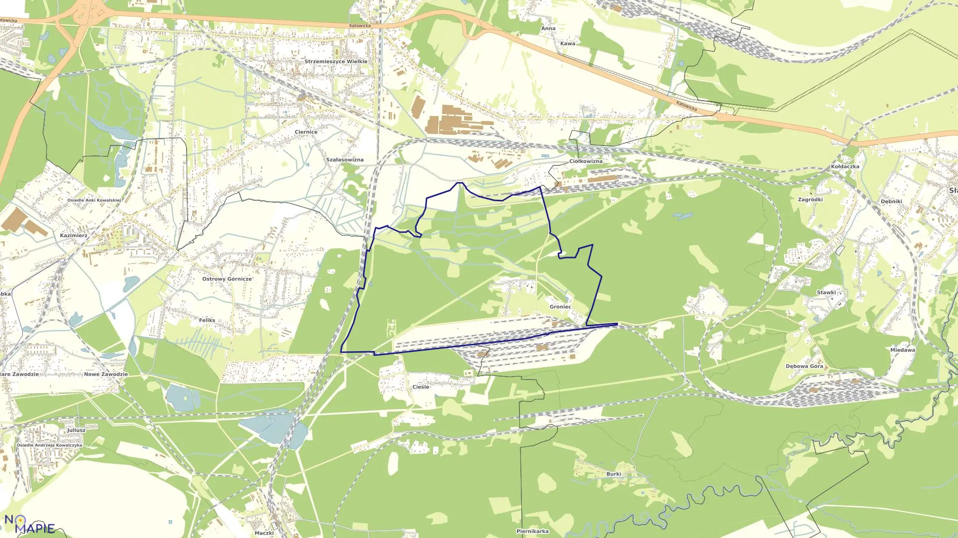 Mapa obrębu Garbierze w mieście Sławków